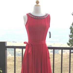 NWT New Forever 21 Petit Small Red Embellishments Dress With Satin Belt